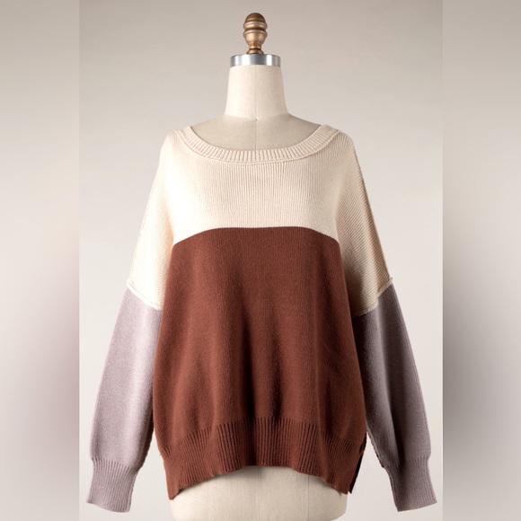 Miracle NWT Sweater Block cream brown Long Sleeves Med/large - Picture 1 of 2